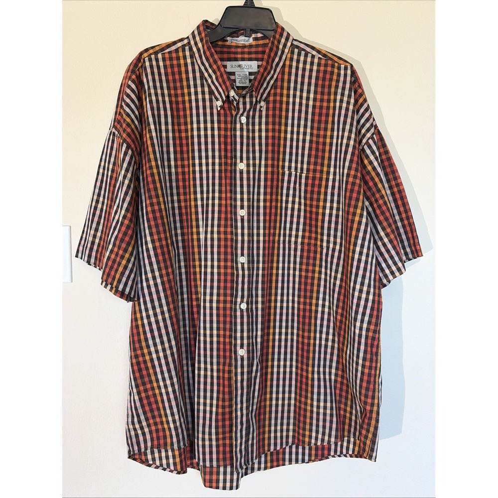 Sun River Clothing Brown/Orange Check Wrinkle Resistant Button Down Shirt XXL‎